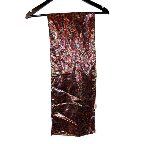 Metallic Paisley Print Print Scarf Red Black and Gold, Vintage Made in Japan - Picture 8 of 9